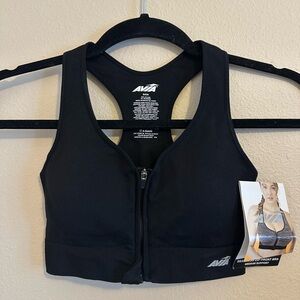 Nwt Avia Women's Zip-Front Black Sports Bra